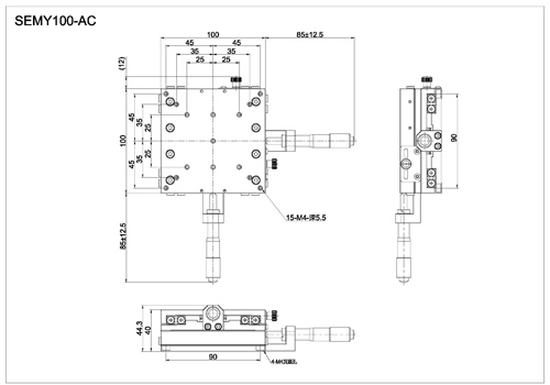 xy axis crossed roller bearing stage with micrometer head SEMY100-AC