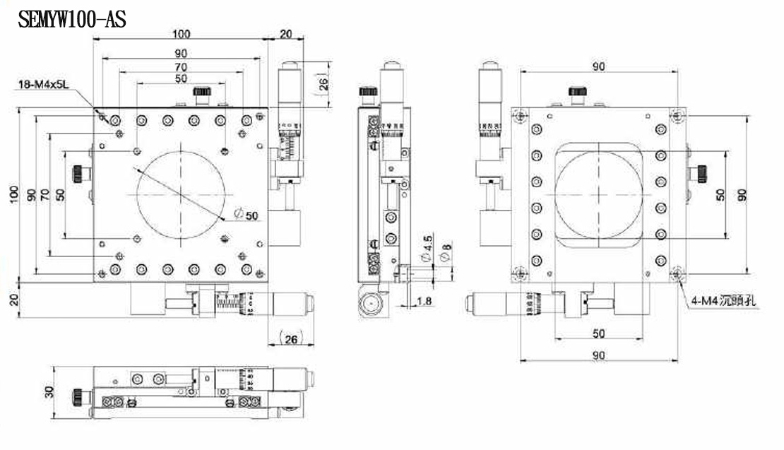 xy axis crossed roller bearing stage with micrometer head SEMYW100-AS